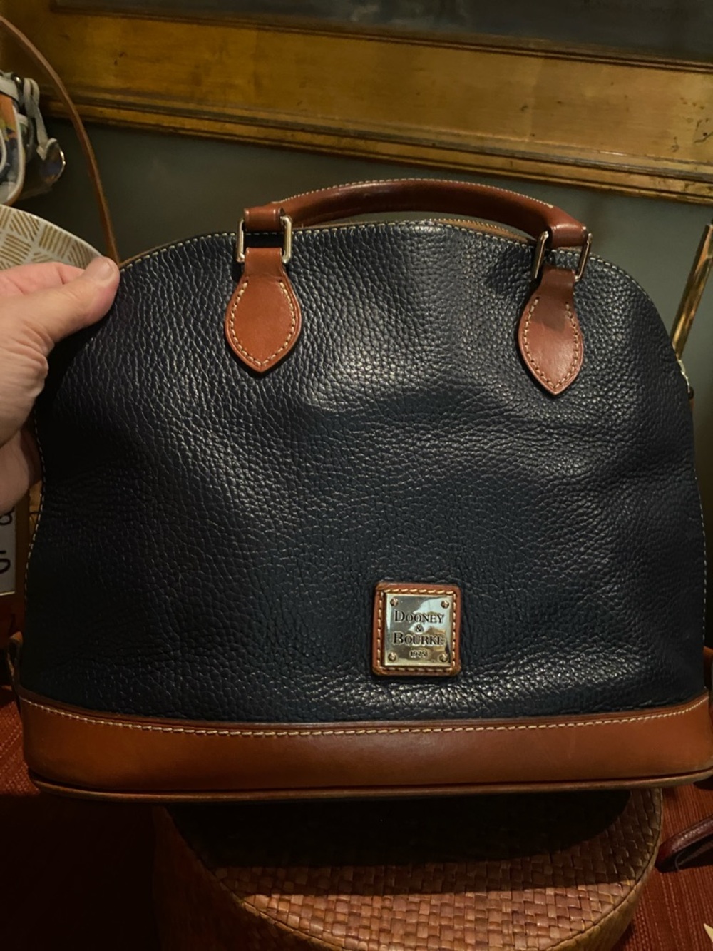 Dooney & Bourke Black Pebbled Grain Zip Zip Leather Satchel